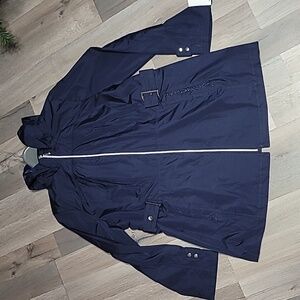 NWT INTL d.e.t.a.i.l.s Jacket Women's Rain Coat Hood Navy Peacoat Size XL